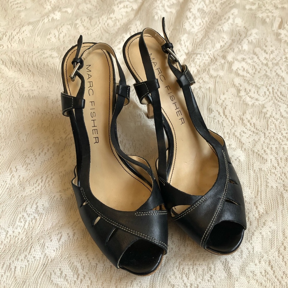 Marc Fisher Valma cork peep toe heels
